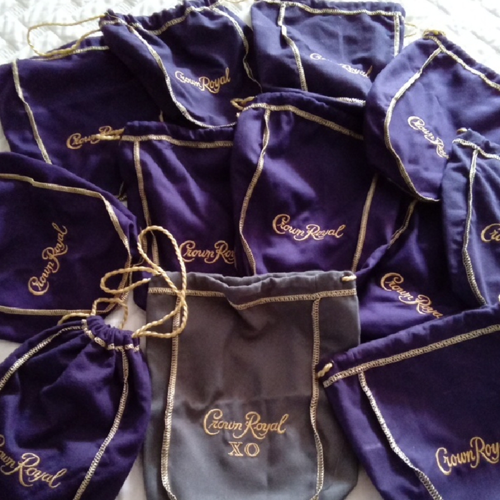 Crown Royal Purple and Gray Drawstring Bags